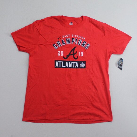 Majestic Men Red Tee Shirt Atlanta Braves NL East Champions 2019 Size XL - Picture 1 of 9
